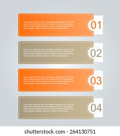 Business infographics tabs template for presentation, education, web design, banners, brochure, flyer. Orange color. Vector illustration.