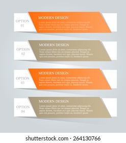 Business infographics tabs template for presentation, education, web design, banners, brochure, flyer. Orange color. Vector illustration.