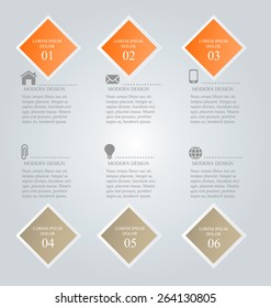 Business infographics tabs template for presentation, education, web design, banners, brochure, flyer. Orange color. Vector illustration.