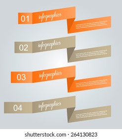Business infographics tabs template for presentation, education, web design, banners, brochure, flyer. Orange color. Vector illustration.
