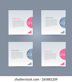 Business infographics tabs template for presentation, education, web design, banner, brochure, flyer. Pink and grey colors. Vector illustration.