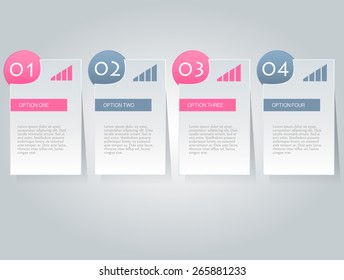 Business infographics tabs template for presentation, education, web design, banner, brochure, flyer. Pink and grey colors. Vector illustration.