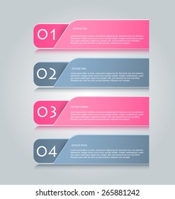 Business infographics tabs template for presentation, education, web design, banner, brochure, flyer. Pink and grey colors. Vector illustration.