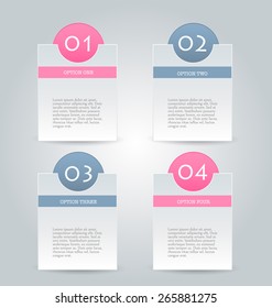 Business infographics tabs template for presentation, education, web design, banner, brochure, flyer. Pink and grey colors. Vector illustration.