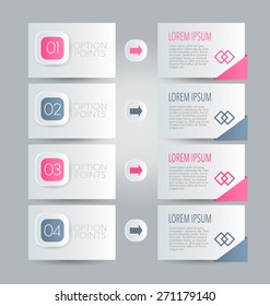 Business infographics tabs template for presentation, education, web design, banner, brochure, flyer. Pink and grey colors. Vector illustration.