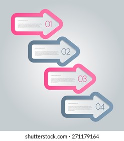 Business infographics tabs template for presentation, education, web design, banner, brochure, flyer. Pink and grey colors. Vector illustration.