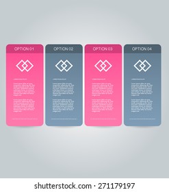 Business infographics tabs template for presentation, education, web design, banner, brochure, flyer. Pink and grey colors. Vector illustration.