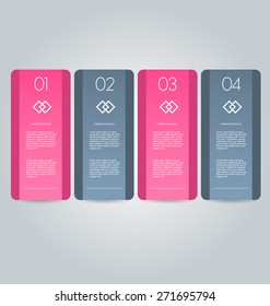 Business infographics tabs template for presentation, education, web design, banner, brochure, flyer. Pink and grey colors. Vector illustration.