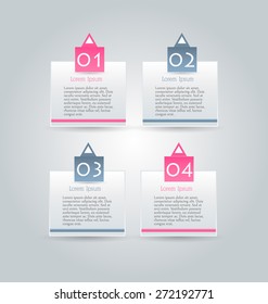 Business infographics tabs template for presentation, education, web design, banner, brochure, flyer. Pink and grey colors. Vector illustration.