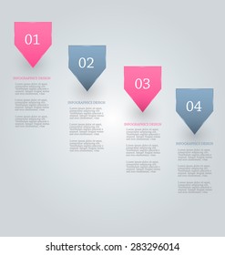 Business infographics tabs template for presentation, education, web design, banner, brochure, flyer. Pink and grey colors. Vector illustration.