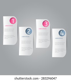Business infographics tabs template for presentation, education, web design, banner, brochure, flyer. Pink and grey colors. Vector illustration.