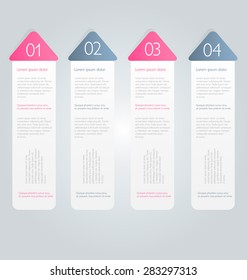 Business infographics tabs template for presentation, education, web design, banner, brochure, flyer. Pink and grey colors. Vector illustration.