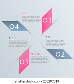 Business infographics tabs template for presentation, education, web design, banner, brochure, flyer. Pink and grey colors. Vector illustration.