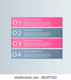 Business infographics tabs template for presentation, education, web design, banner, brochure, flyer. Pink and grey colors. Vector illustration.