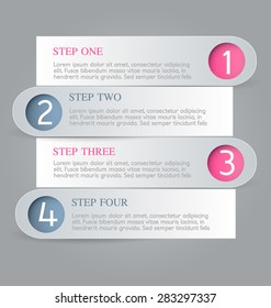 Business infographics tabs template for presentation, education, web design, banner, brochure, flyer. Pink and grey colors. Vector illustration.