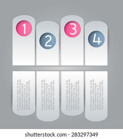 Business infographics tabs template for presentation, education, web design, banner, brochure, flyer. Pink and grey colors. Vector illustration.