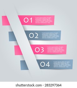 Business infographics tabs template for presentation, education, web design, banner, brochure, flyer. Pink and grey colors. Vector illustration.
