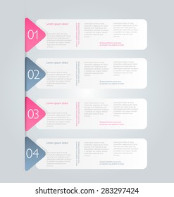 Business infographics tabs template for presentation, education, web design, banner, brochure, flyer. Pink and grey colors. Vector illustration.