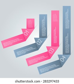 Business infographics tabs template for presentation, education, web design, banner, brochure, flyer. Pink and grey colors. Vector illustration.