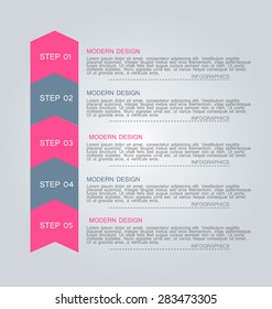 Business infographics tabs template for presentation, education, web design, banner, brochure, flyer. Pink and grey colors. Vector illustration.