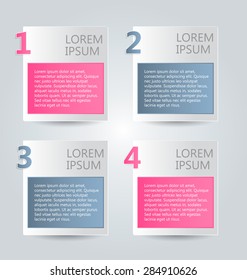 Business infographics tabs template for presentation, education, web design, banner, brochure, flyer. Pink and grey colors. Vector illustration.