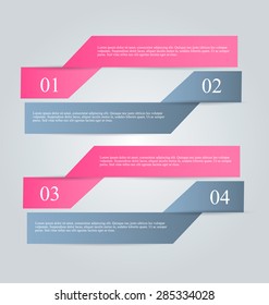 Business infographics tabs template for presentation, education, web design, banner, brochure, flyer. Pink and grey colors. Vector illustration.
