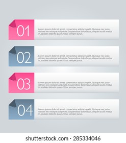 Business infographics tabs template for presentation, education, web design, banner, brochure, flyer. Pink and grey colors. Vector illustration.