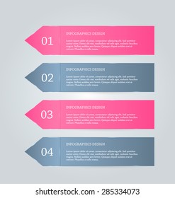 Business infographics tabs template for presentation, education, web design, banner, brochure, flyer. Pink and grey colors. Vector illustration.