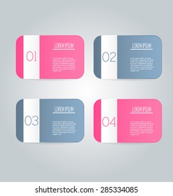Business infographics tabs template for presentation, education, web design, banner, brochure, flyer. Pink and grey colors. Vector illustration.