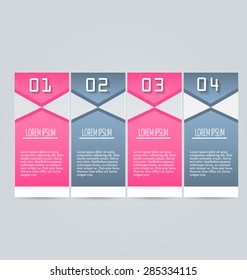 Business infographics tabs template for presentation, education, web design, banner, brochure, flyer. Pink and grey colors. Vector illustration.
