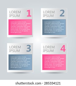 Business infographics tabs template for presentation, education, web design, banner, brochure, flyer. Pink and grey colors. Vector illustration.