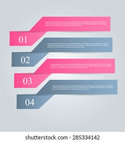 Business infographics tabs template for presentation, education, web design, banner, brochure, flyer. Pink and grey colors. Vector illustration.
