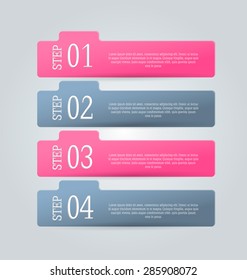 Business infographics tabs template for presentation, education, web design, banner, brochure, flyer. Pink and grey colors. Vector illustration.