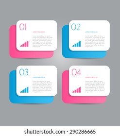 Business infographics tabs template for presentation, education, web design, banners, brochures, flyers. Pink and blue colors. Green and purple. Vector illustration.