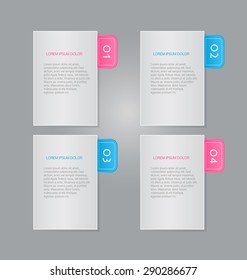 Business infographics tabs template for presentation, education, web design, banners, brochures, flyers. Pink and blue colors. Green and purple. Vector illustration.