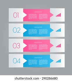 Business infographics tabs template for presentation, education, web design, banners, brochures, flyers. Pink and blue colors. Green and purple. Vector illustration.