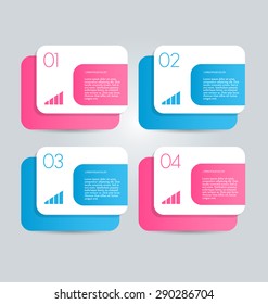 Business infographics tabs template for presentation, education, web design, banners, brochures, flyers. Pink and blue colors. Green and purple. Vector illustration.