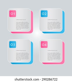 Business infographics tabs template for presentation, education, web design, banners, brochures, flyers. Pink and blue colors. Green and purple. Vector illustration.
