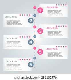 Business infographics tabs template for presentation, education, web design, banner, brochure, flyer. Pink and grey colors. Vector illustration.
