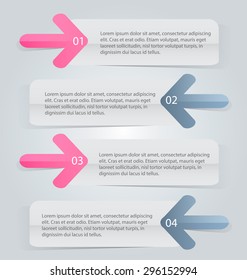 Business infographics tabs template for presentation, education, web design, banner, brochure, flyer. Pink and grey colors. Vector illustration.