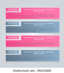 Business infographics tabs template for presentation, education, web design, banner, brochure, flyer. Pink and grey colors. Vector illustration.