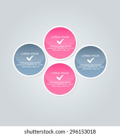 Business infographics tabs template for presentation, education, web design, banner, brochure, flyer. Pink and grey colors. Vector illustration.