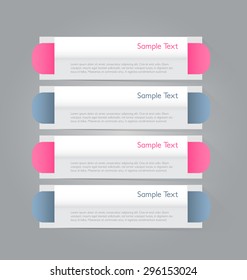Business infographics tabs template for presentation, education, web design, banner, brochure, flyer. Pink and grey colors. Vector illustration.