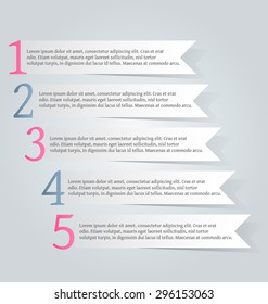Business infographics tabs template for presentation, education, web design, banner, brochure, flyer. Pink and grey colors. Vector illustration.