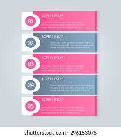 Business infographics tabs template for presentation, education, web design, banner, brochure, flyer. Pink and grey colors. Vector illustration.