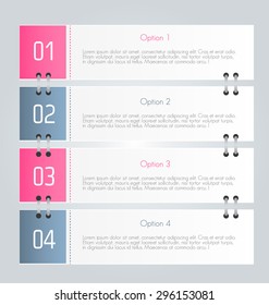 Business infographics tabs template for presentation, education, web design, banner, brochure, flyer. Pink and grey colors. Vector illustration.