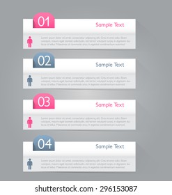 Business infographics tabs template for presentation, education, web design, banner, brochure, flyer. Pink and grey colors. Vector illustration.
