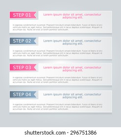 Business infographics tabs template for presentation, education, web design, banner, brochure, flyer. Pink and grey colors. Vector illustration.