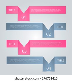 Business infographics tabs template for presentation, education, web design, banner, brochure, flyer. Pink and grey colors. Vector illustration.