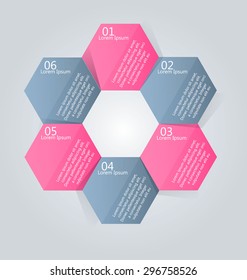 Business infographics tabs template for presentation, education, web design, banner, brochure, flyer. Pink and grey colors. Vector illustration.